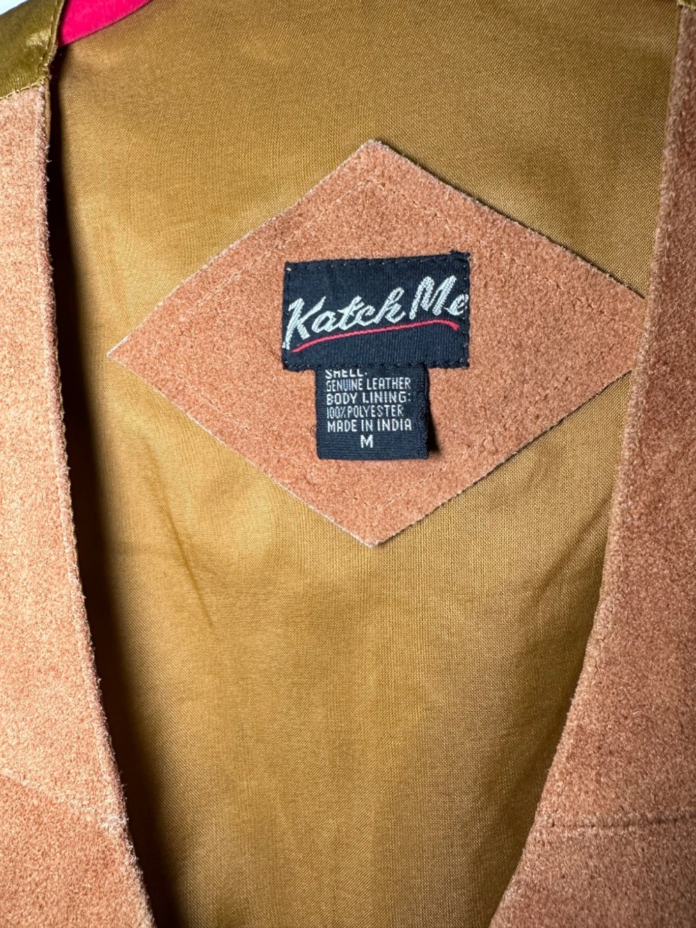 Vintage Tan Leather and Gold Western Style Suede Vest by Katch Me Size Medium - Picture 6 of 12